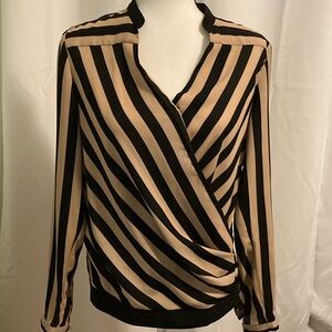 Ann Taylor Black and White Wrap Blouse with Mandarin Collar